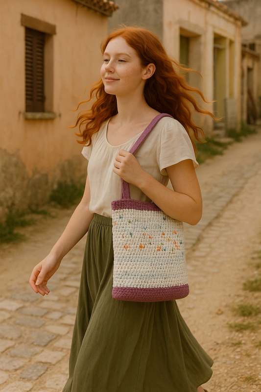Borsa tote riciclata all'uncinetto