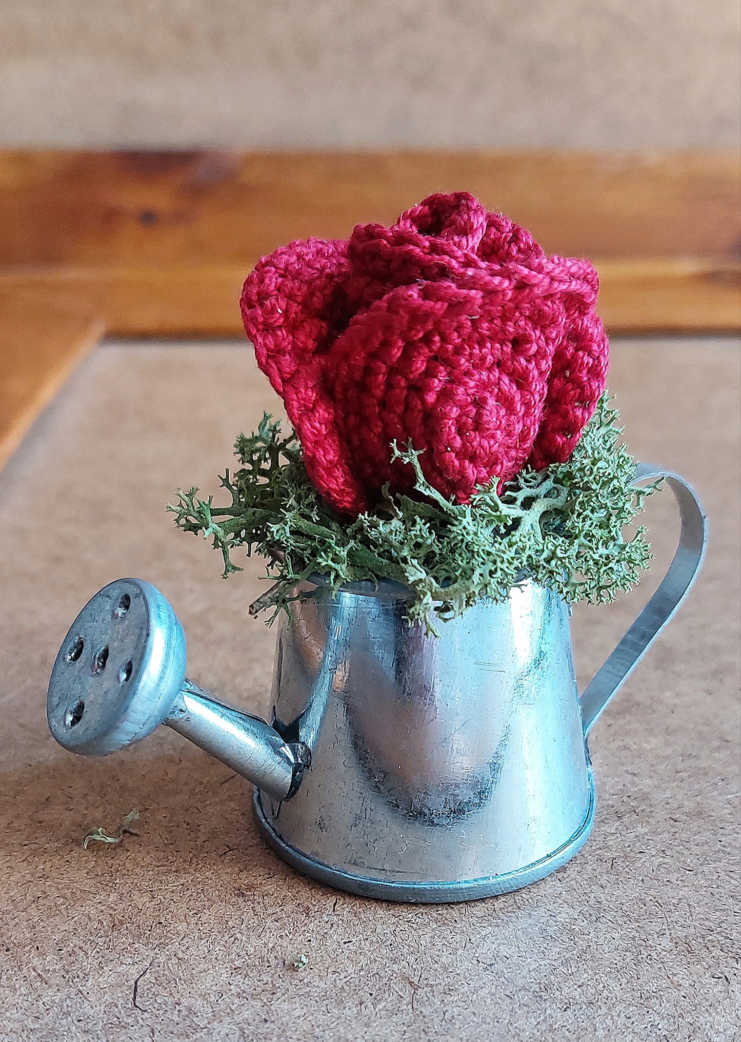 Crochet Rose in Watering Can