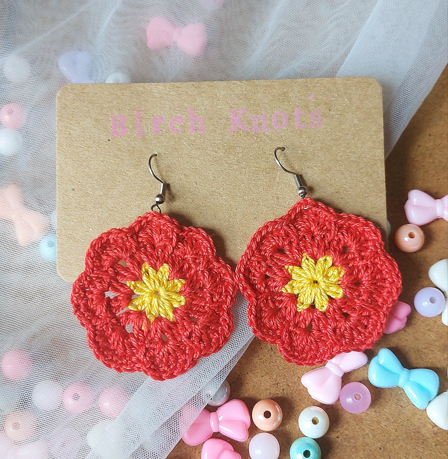 African Flower - Crochet Earrings