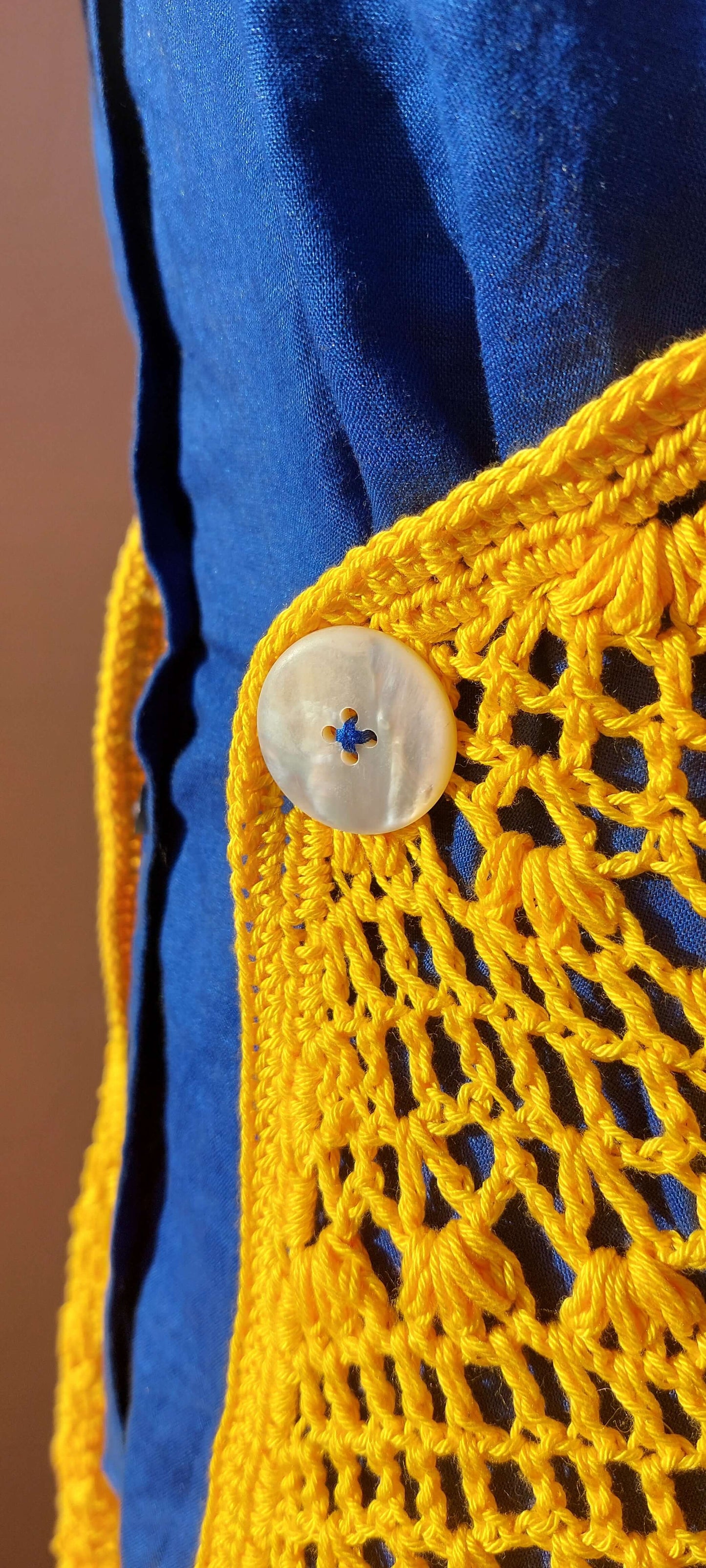 Upcycled Uniqlo Linen Shirt with Crocheted Back