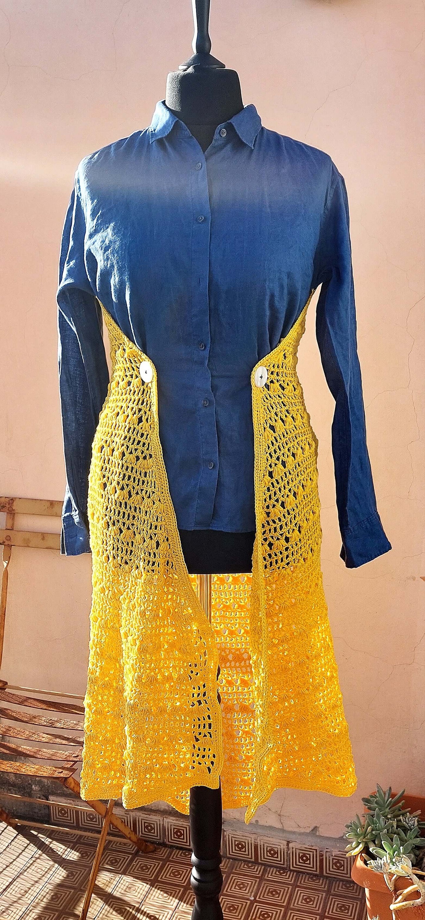 Upcycled Uniqlo Linen Shirt with Crocheted Back