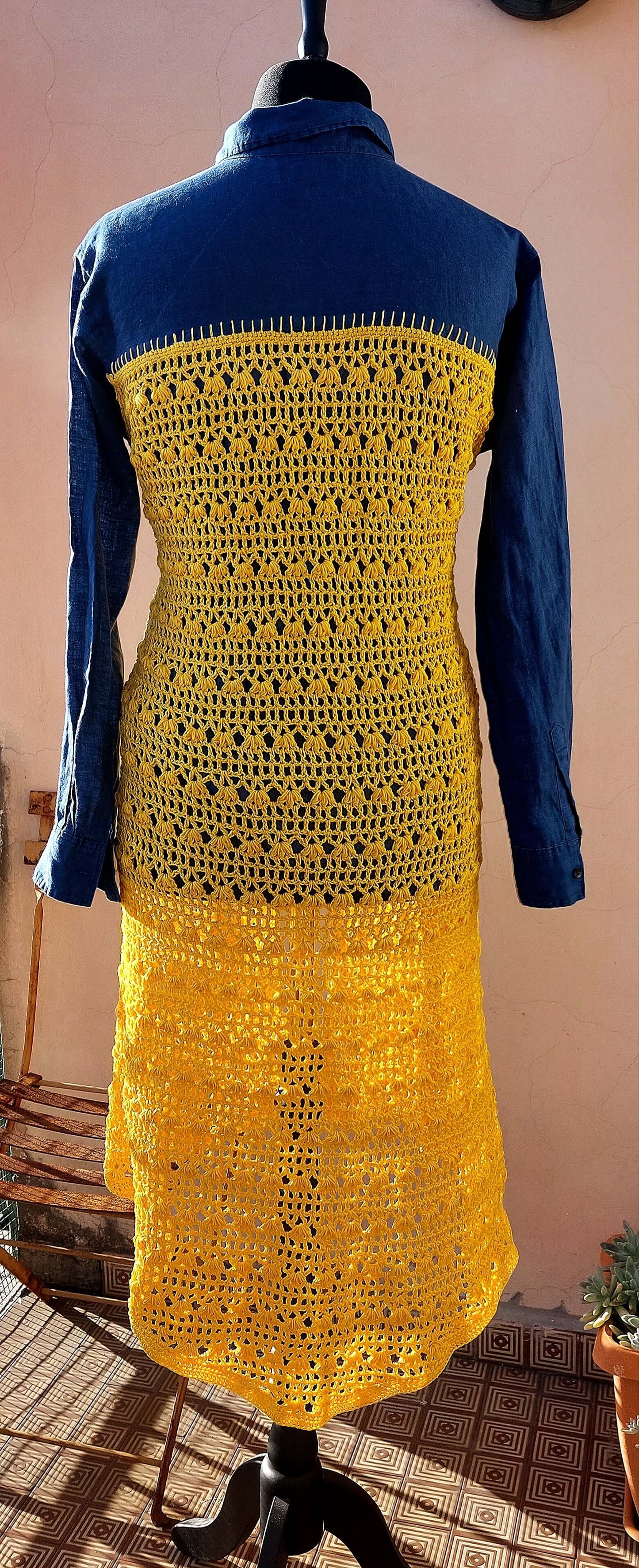 Upcycled Uniqlo Linen Shirt with Crocheted Back