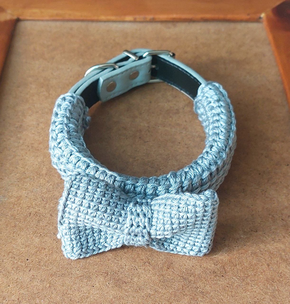 Bow Dog Collar - Crochet Covered Bow Tie Dog Collar