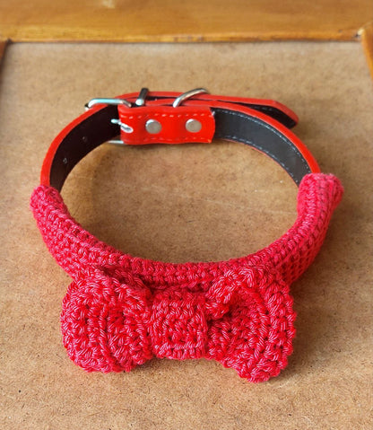 Bow Dog Collar - Crochet Covered Bow Tie Dog Collar