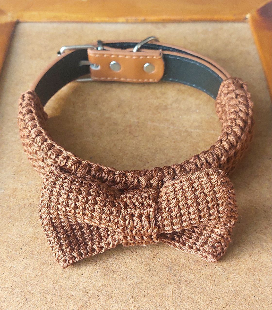 Bow Dog Collar - Crochet Covered Bow Tie Dog Collar